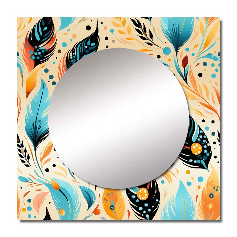 Plume Eclectic Boho - grand miroir carré bohème et éclectique pour décoration murale, 23 po x 23 po