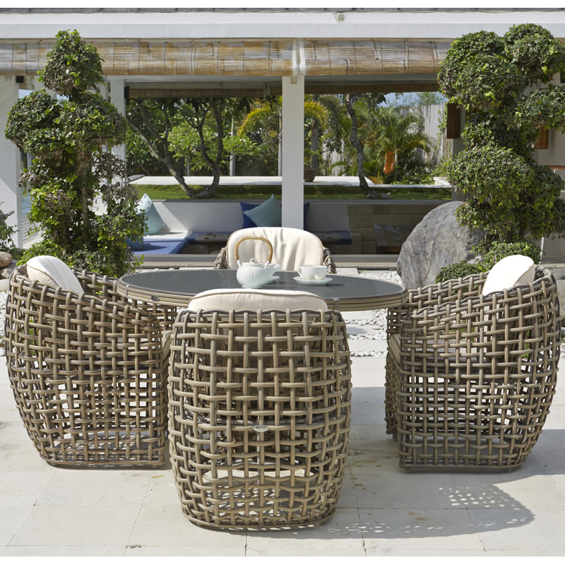 Dynasty Outdoor 5 - Piece Dining Set with Cushions, Kubu Mushroom, Spectrum Graphite Sunbrella® Plainweave