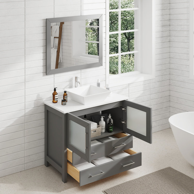 Ensemble de meuble-lavabo simple avec miroir , Gris, 36" l