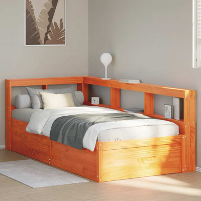 Vidaxl Solid Wood Bed with Shelf without Mattress