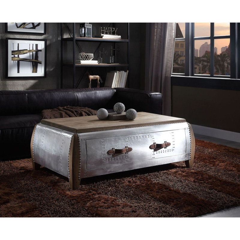 Table basse avec rangement Mateo en chêne antique et aluminium