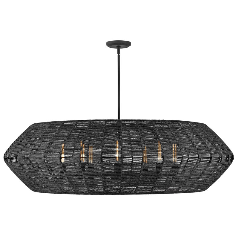 Luca Eight-Light Woven Drum Chandelier by Lisa McDennon, Black