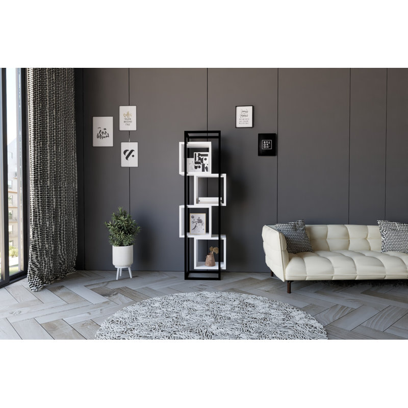 Bibliothèque géométrique H 55,1 "x l 13,4", Blanc / noir
