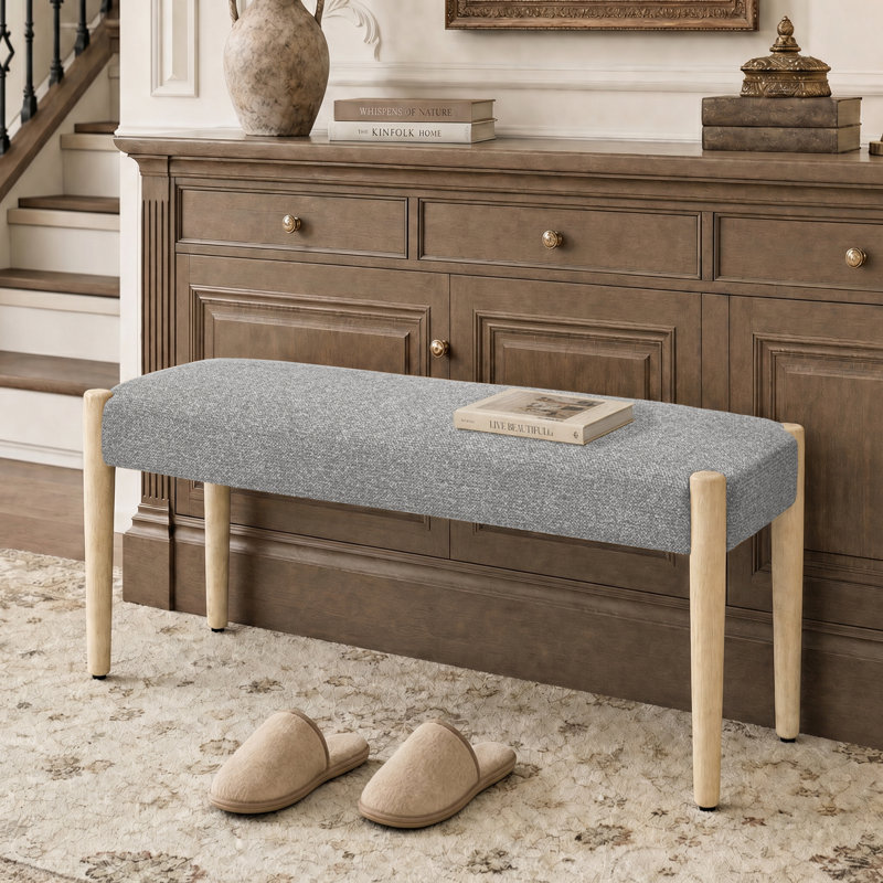42'' W Modern Upholstered chenille Bench, Gray, Light Brown