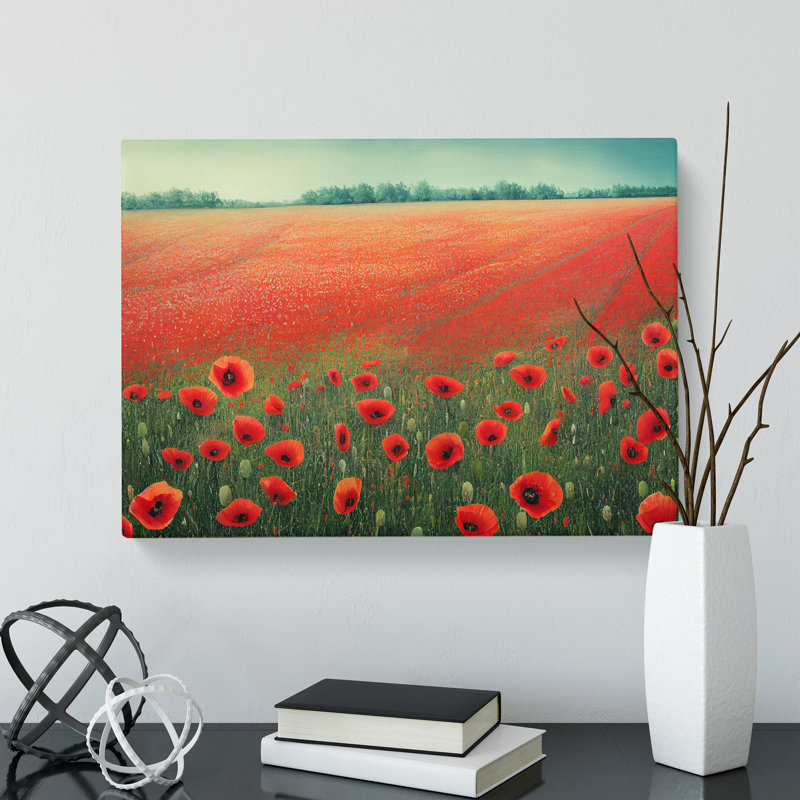 Sumptuous Poppy Field Flowers - Wrapped Canvas Painting