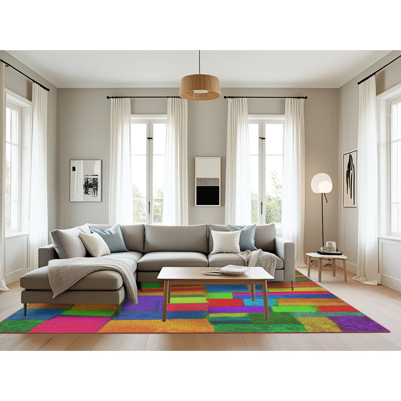 Orange abstrait/bleu/rose Tapis décoratif, Rectangle 8 pi x 12 pi