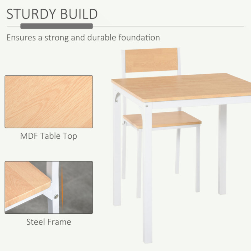 Compact White and Light Brown Wooden Dining Set with Metal Frame