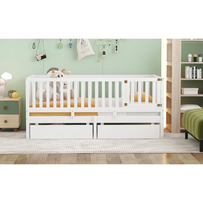 Full Size Daybed In Gray With Fence Guardrails And 2 Drawers, Deftly Managing Space Assembled Smoothly Drawers For Management Convenient Installation