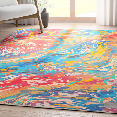  Abstract Harmony Boho Modern Marble Multi Color Flat-Weave Area Rug