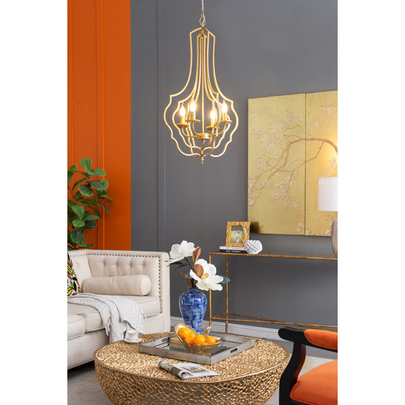 Cadre de 20 po Lustre 4 lumières en métal, luminaire suspendu avec chaîne réglable pour le vestibule de la salle à manger de la cuisine, ampoule non incluse