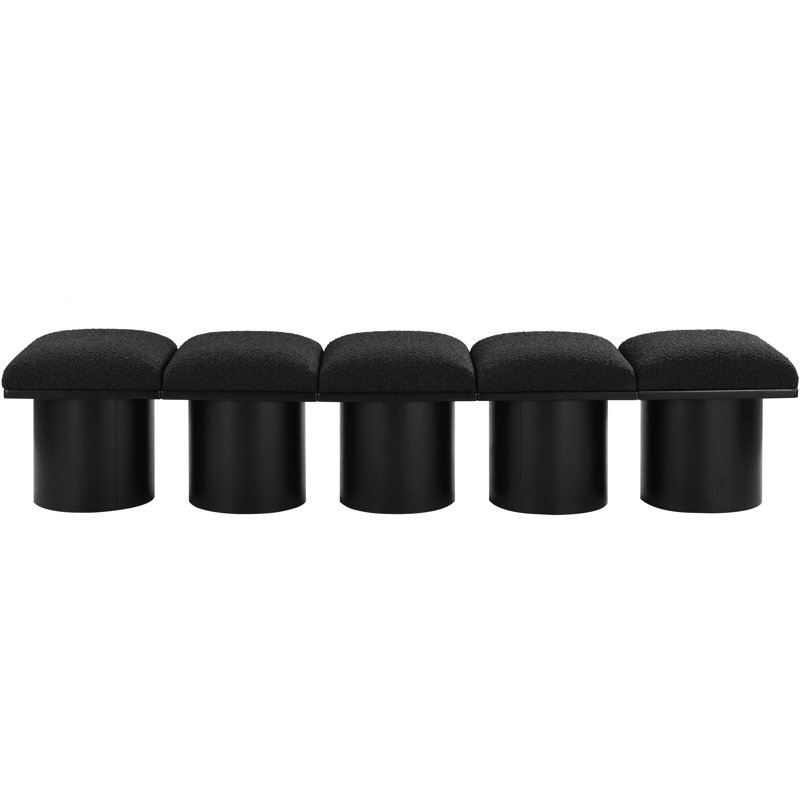 Banc rembourré Horatia, Tissu bouclé noir, H 17,5 po x l 77,5 po x P 18 po, Noir, noir, noir, noir
