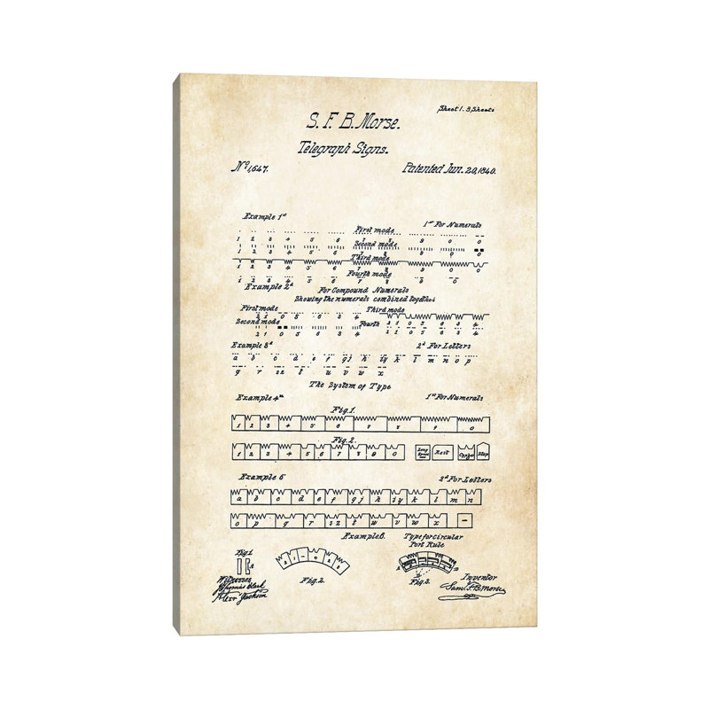 Morse Code (1840) par Vern77 - Reproduction de dessin sur toile tendue, H 18 po x l 12 po x 1,5 po