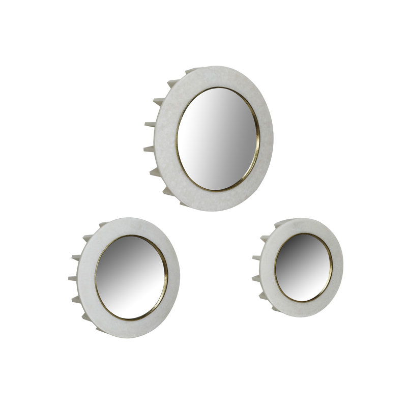 Rounded Decorative Wall Mirror Featuring Various Size Mirrors - Statement Mirror Ideal for Bathroom Vanity or Entryway Accent - Large Wall Mirror Complements Living Room Decor - Set 3, 18", White