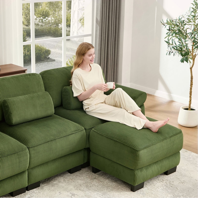 Canapé en velours côtelé avec 1 coussin - brun, Brun