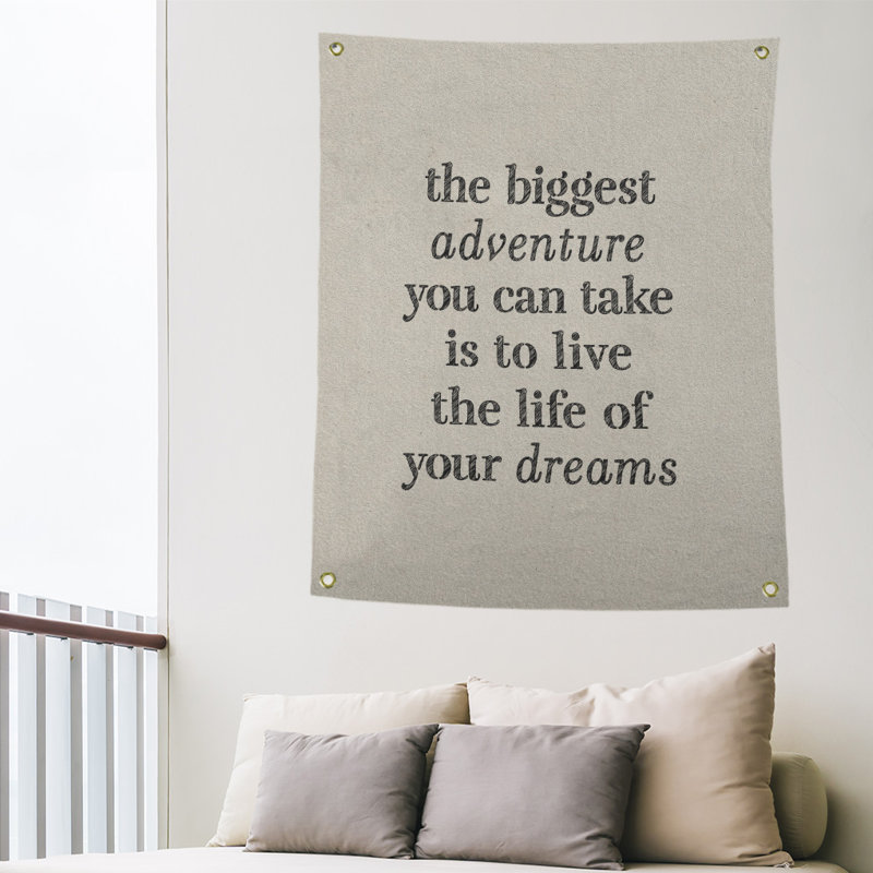 Tapisserie en polyester, le plus grand témoignage de citation adventure, H 36 po x l 26 po, Blanc / Noir