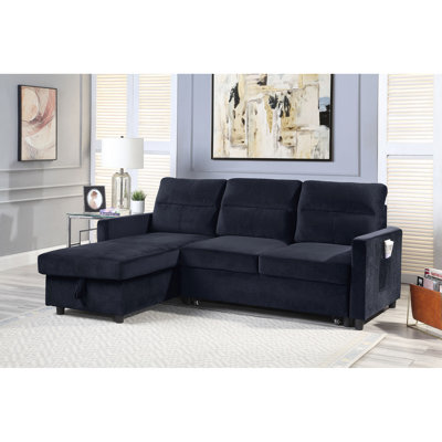Canapé modulaire en velours de 81,5 po avec lit-couchette, rangement pour chaise longue et poche latérale dans la méridienne, et hauteur des pieds 2,75 po