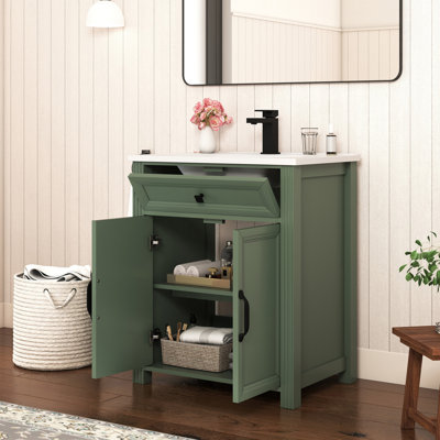 Meuble-lavabo autoportant de 71 cm avec lavabo en céramique
