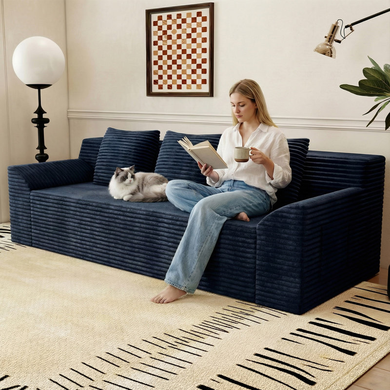 Boneless 71" Corduroy Loveseat Sofa, 3-Seater Cloud Couch, Boneless Couch in a Box, Comfy Deep Seat Sofa with Memory Foam, Pillows and Wide Armrests, Modern Small Couches for Small Spaces, No Assembly(71 inch diagonal armrest)