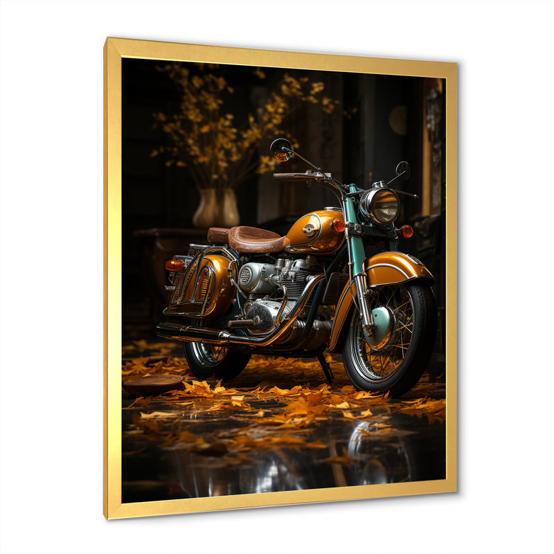 Moto rétro II, H 40 po x l 30 po x P 1,5 po, Cadre doré simple