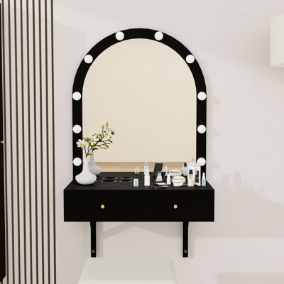 Floating Makeup Vanity Desk with Mirror, Power Outlet and Storage Drawers