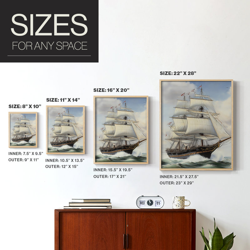 Reproduction encadrée NAUTICAL Series Lxxiv - bois massif, Naturel, H 21 po x l 17 po
