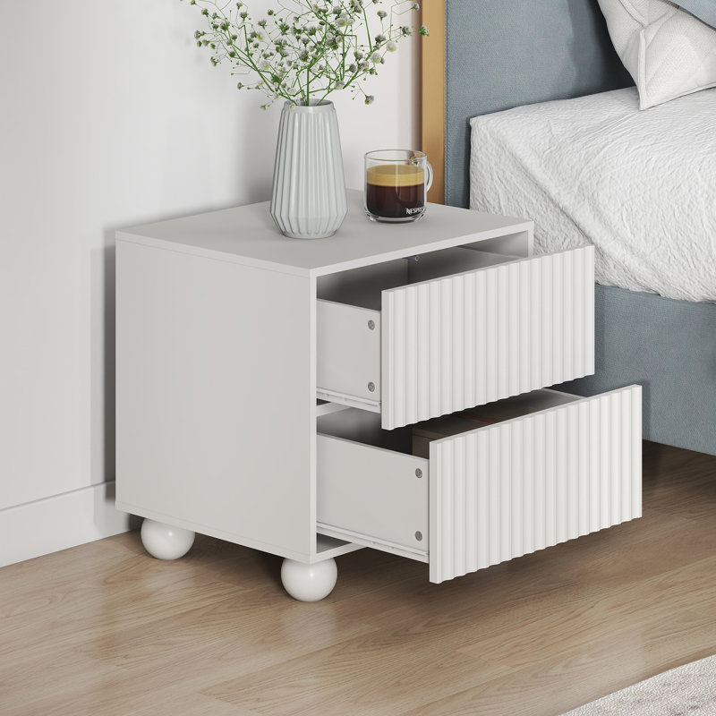 Table de chevet 2 tiroirs Ashford, Blanc