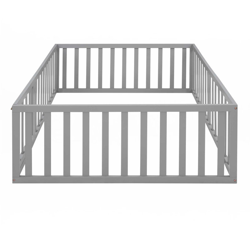 Wood Daybed Frame With Fence, Gray, Full/Double