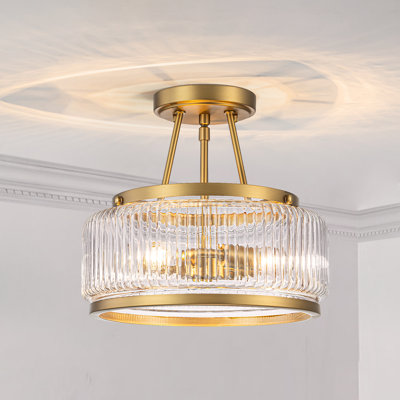 3 - Light Glass Drum Semi Flush Mount Light