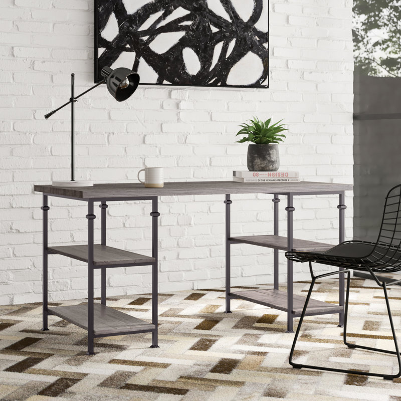 Bureau en bois massif Zona, Gris