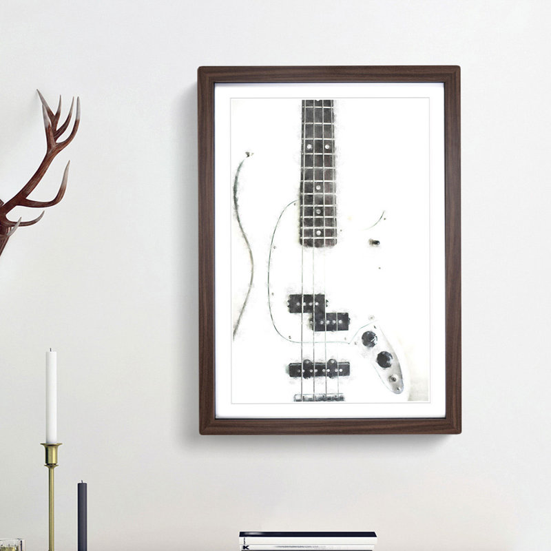 White Bass Guitar - Picture Frame Painting Print, 45cm H x 33cm W x 2cm D, Walnut Framed