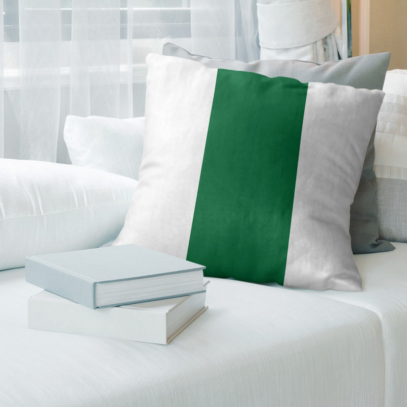 Housse de coussin, 16 po x 1 po, Blanc / Vert, Sergé de coton