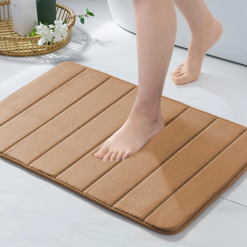 Mylhana Memory Foam Bath Mat - Non Slip Super Absorbent & Quick Dry Anti-Bacterial, Beige, 40cm W x 60cm L