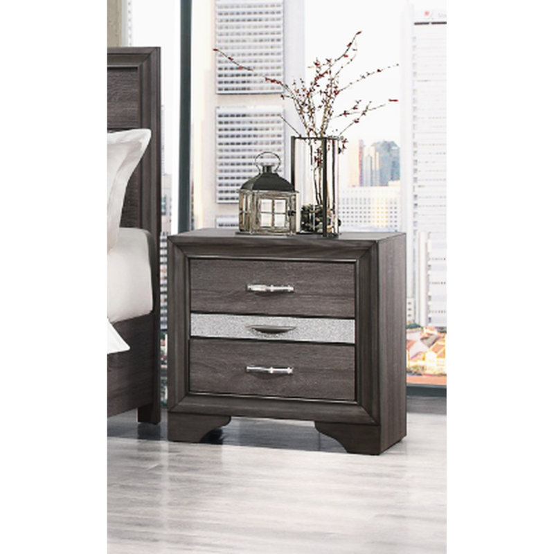 Table de chevet grise avec 3 tiroirs expansifs