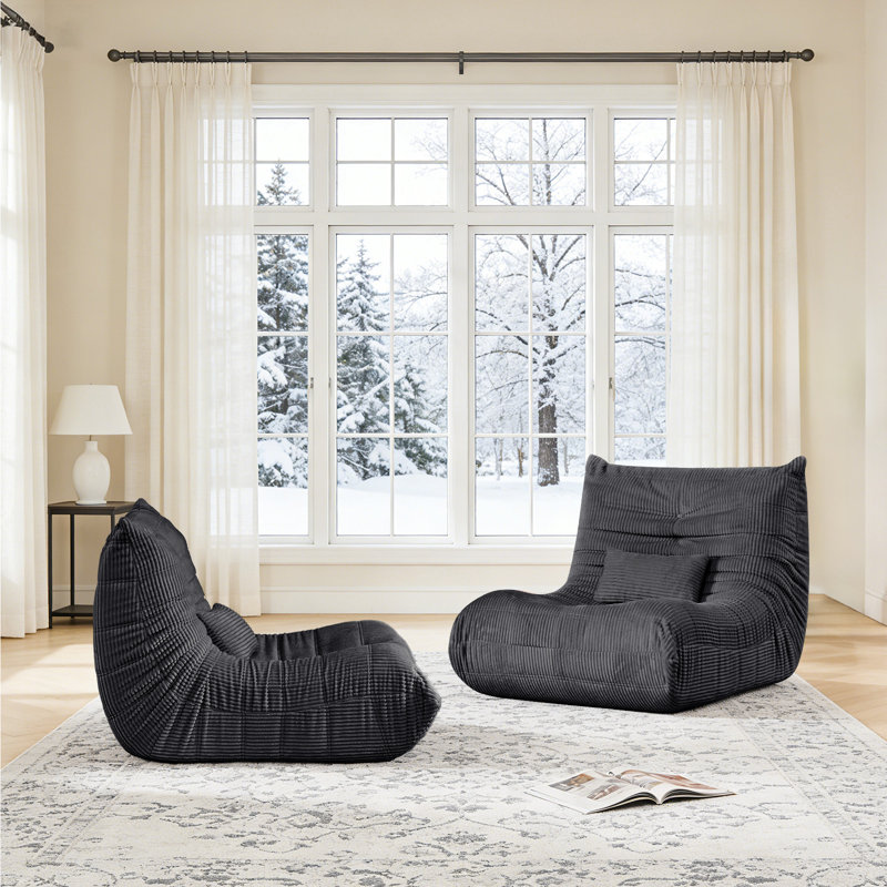 Large Bean Bag Chairs for Adults Set of 2, Comes with Lumbar Pillows Memory Foam Lounge Chair,  Corduroy Giant Armless Bean Bag Chair, Lazy Floor Sofa for Bedroom Livingroom Gaming, Dark Grey