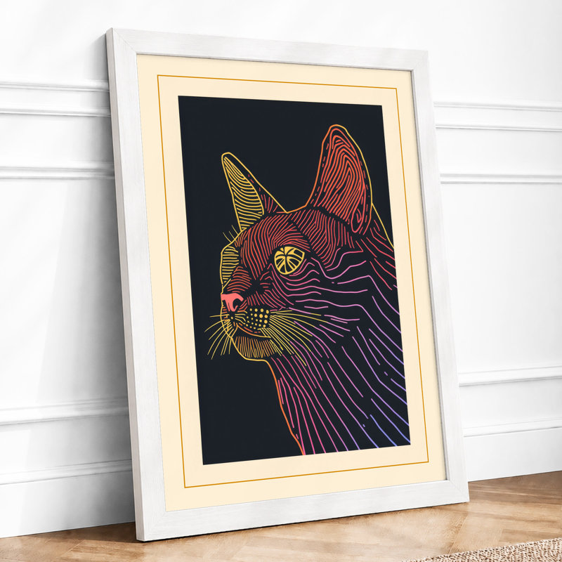 Angular Cat Art Deco - Framed Print, A3 - 42.0 x 29.7 cm, White