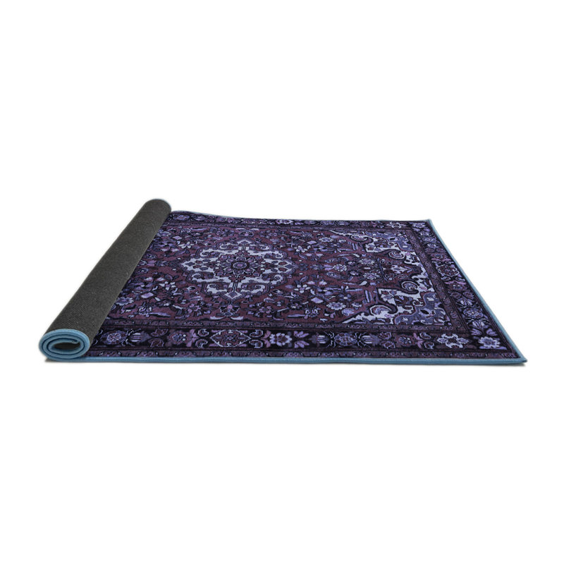 Tapis oriental en laine / polyester tissé à la machine en mauve / noir / blanc, Rond 6 pi