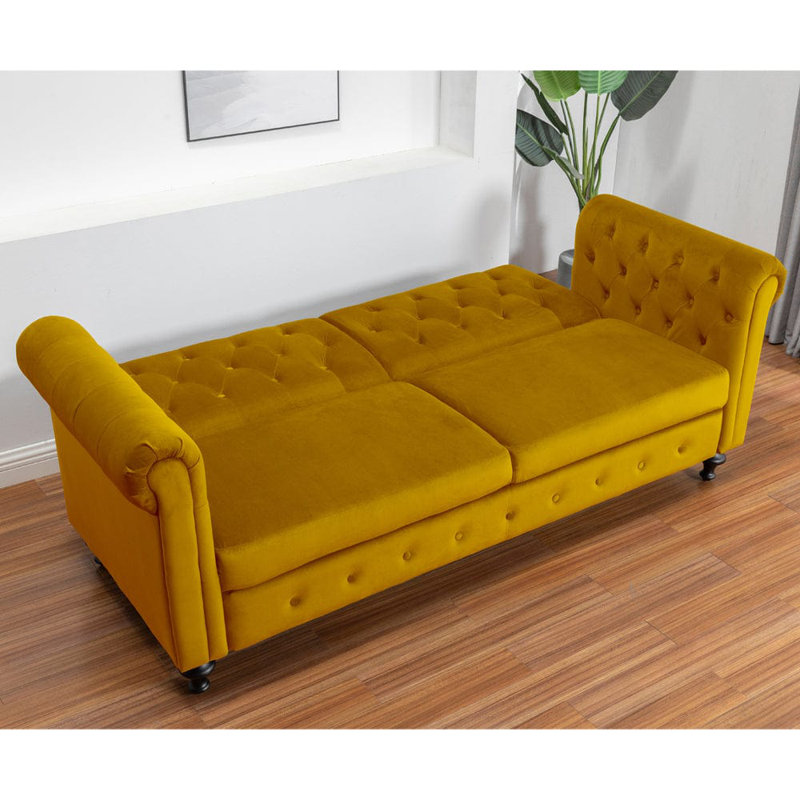 Selene 3 Seater Velvet Sleeper, Mustard