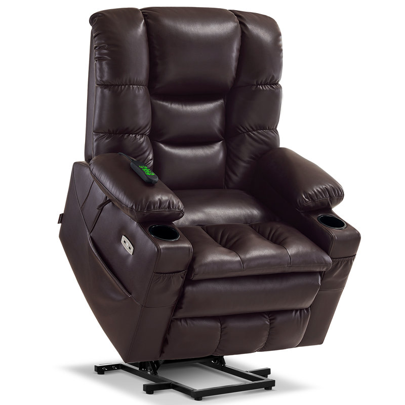 Dual Motor Power Recliner Lift Chair with Adjustable Power Headrest, Lumbar & Seat Heating, Faux Leather, Dark Brown
