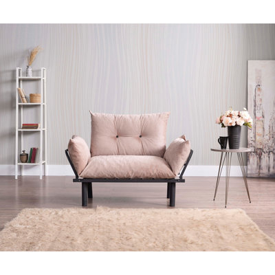 Causeuse de futon de couleur beige, fabriquée en métal, profondeur 49,5 po, largeur 24,24 po, hauteur 34,29 po, poids cadre beige, P 49 po x l 24 po x H 35 po, 30 lb