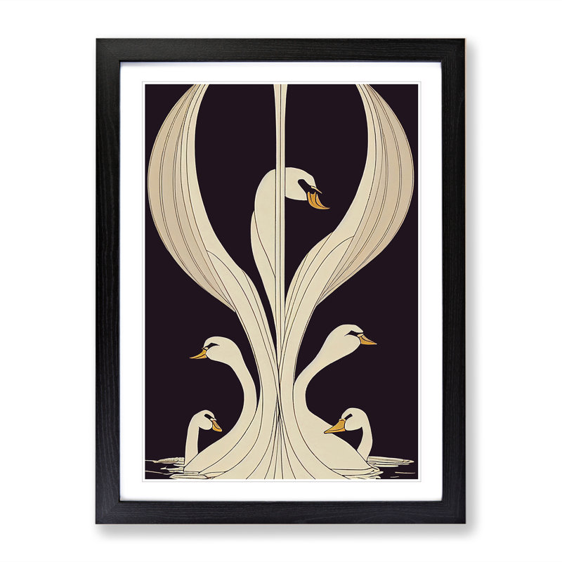 XV1022-798X Art Nouveau Swan - Single Picture Frame Print, Black, 64cm H x 46cm W
