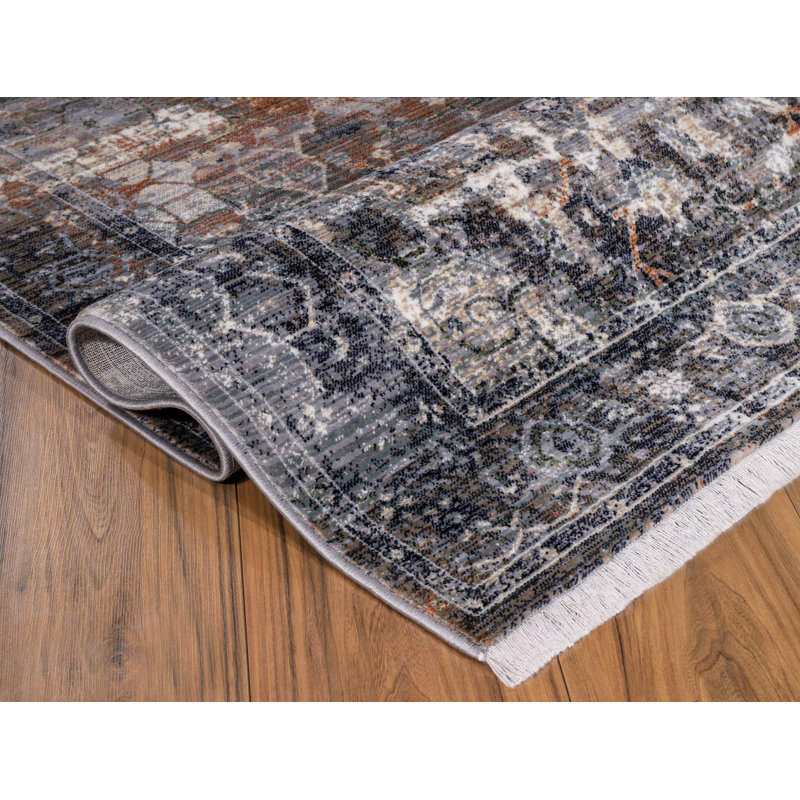 Tapis oriental brun / ivoire / noir Moab, Rectangle 7 pi 7 po x 10 pi