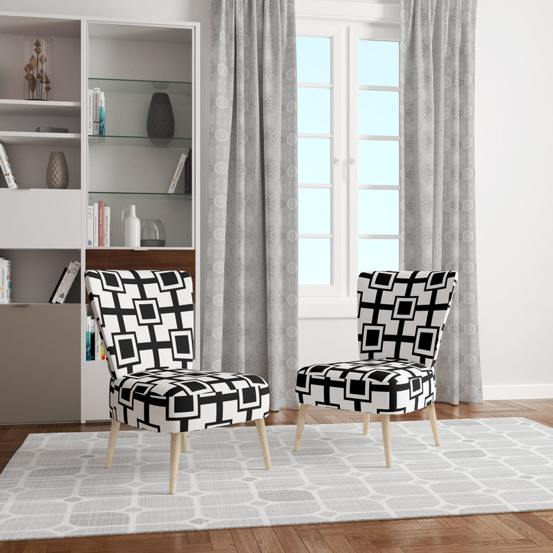 Chaise d'appoint décorative à motif géométrique noir et blanc en velours
