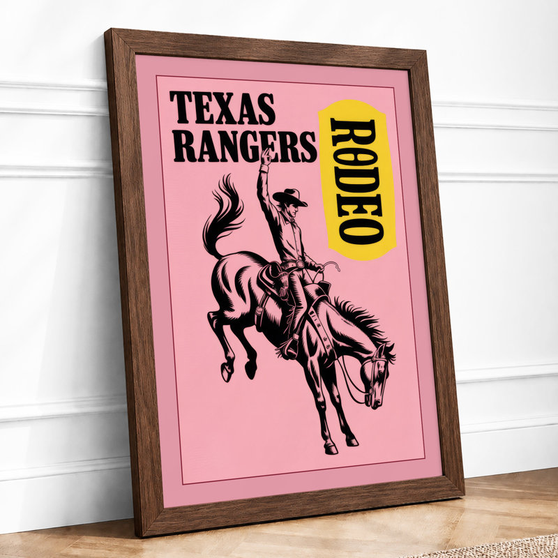 Texas Rangers Rodeo Retro - Framed Print, A4 - 29.7 x 21.0 cm, Walnut