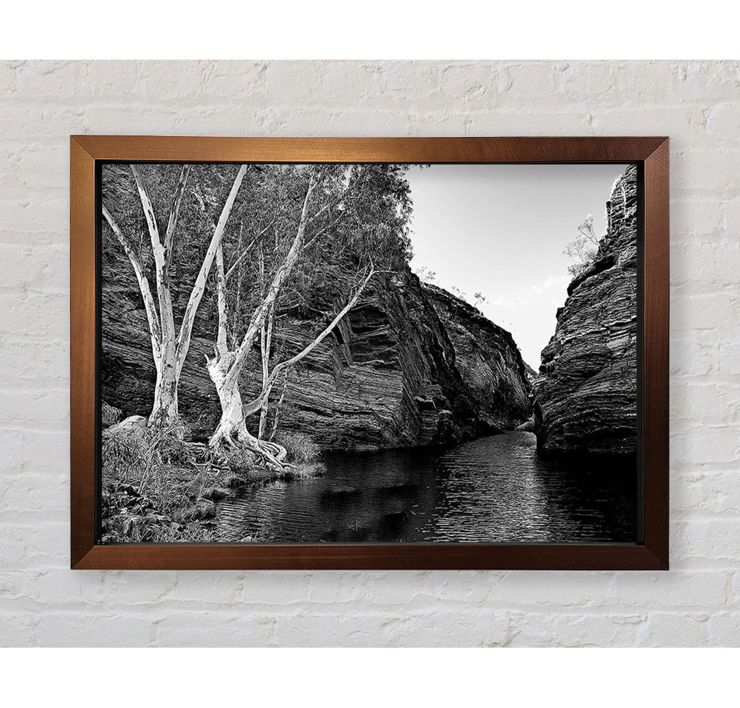 B N W Valley Still Waters Gerahmter Druck