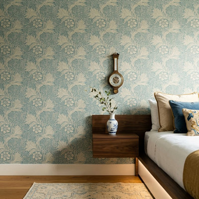 Blue Botanical Floral Leafy Garden Print Peel and Stick Wallpaper