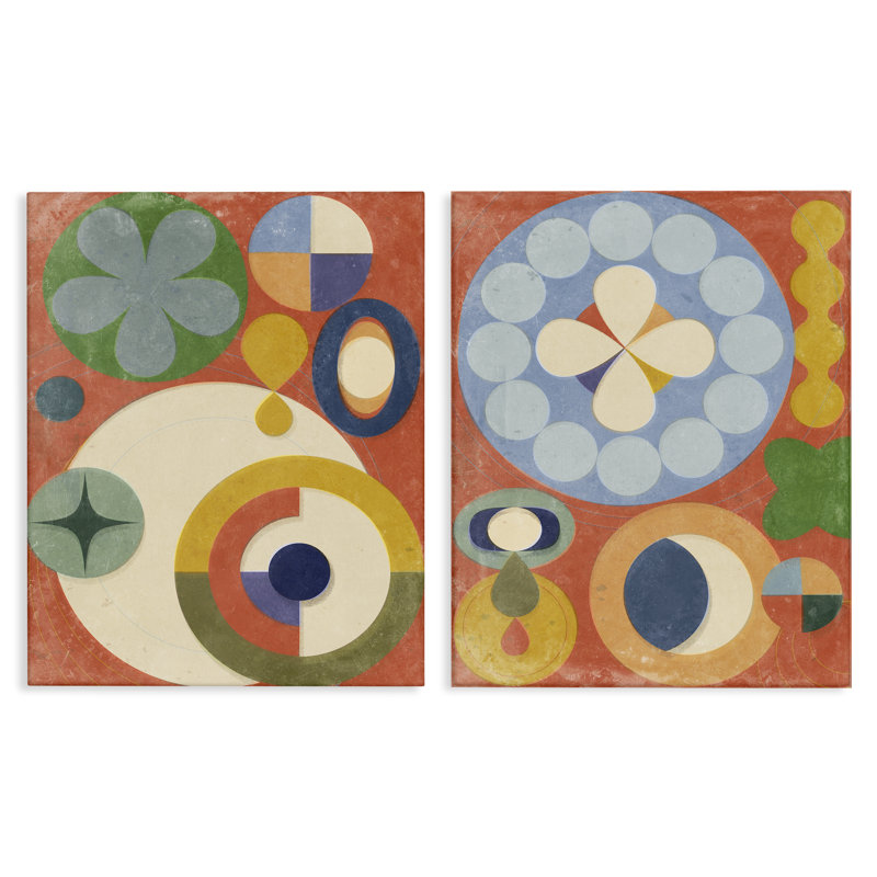  Ensemble de 2 reproductions d'art sur toile, "Retro Mixed Boho Shapes" par Victoria Barnes, H 30 po x l 24 po