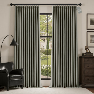 Pinch Pleated Linen Curtains 96 Inches Long, Room Darkening Drapes with Hooks, Rings & Back Tab for Sliding Glass Doors Living Room, 2 Panels, Grey, 40W x96 L