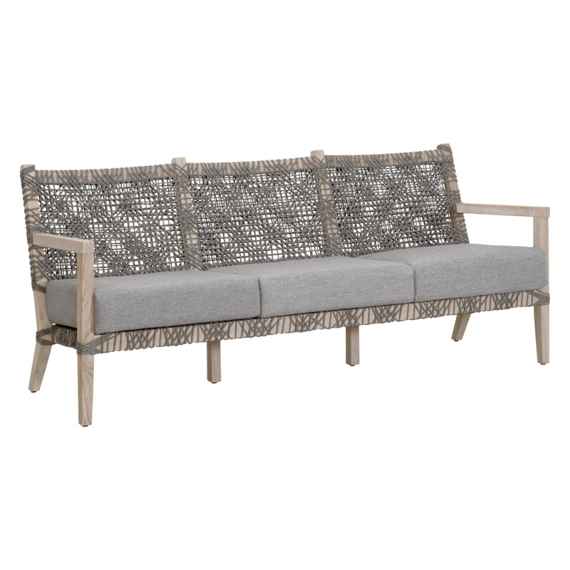 Gray Teak Outdoor Sofa with Woven Accents