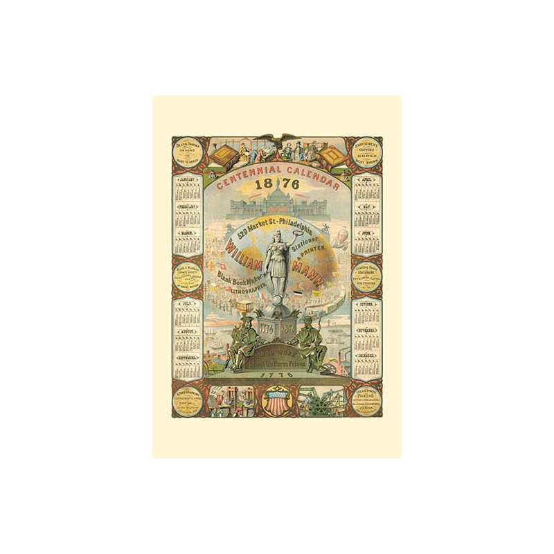 Centennial à calendrier rétro 1876 william, H 66 po x l 44 po x P 1,5 po