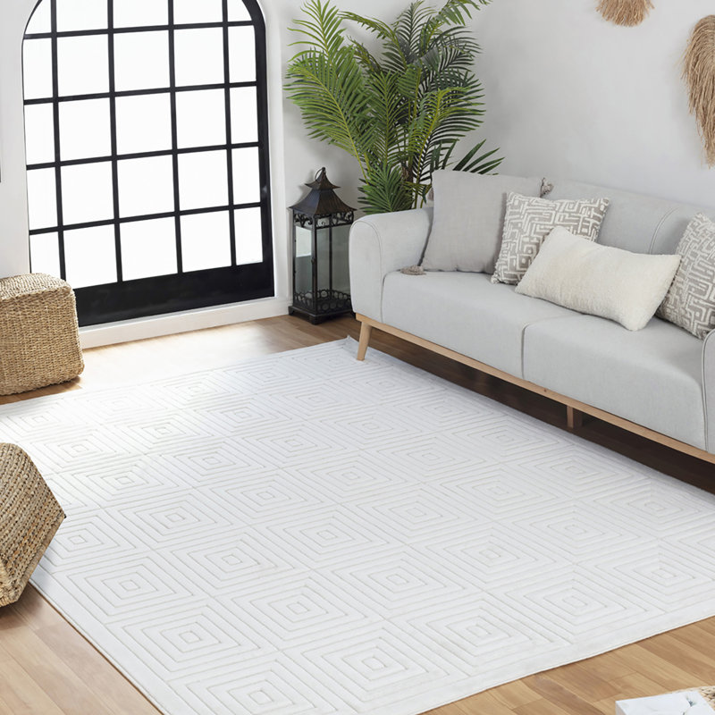 Michoel In- & Outdoor Scandi Modern Boho White Area Rug, Rectangle 160 x 220cm